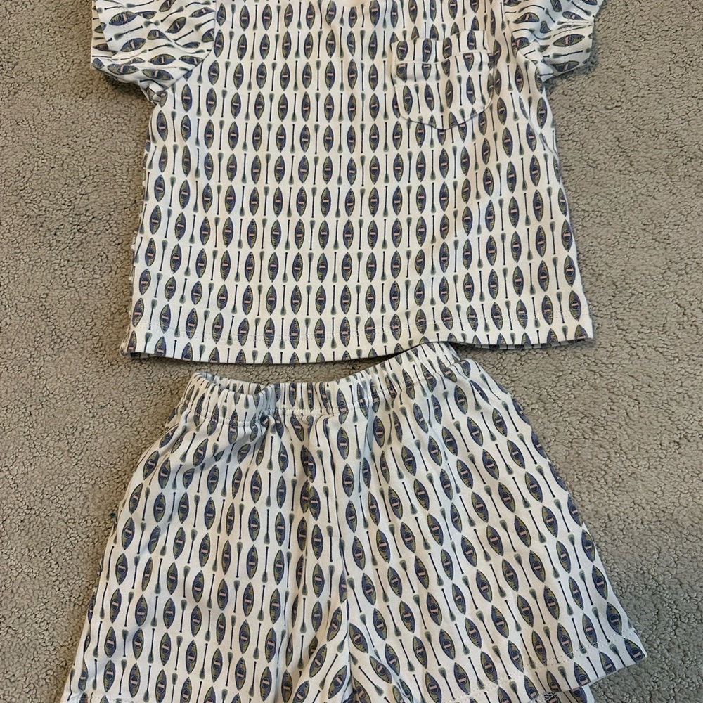 Kids White and Navy Canoe Play or PJ set